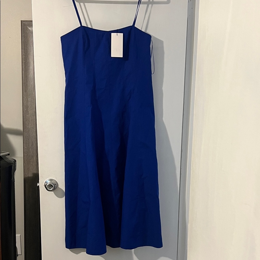 Zara Royal Blue Spaghetti Strap Midi Dress